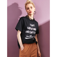 妖精的口袋Y春装蕾丝拼接趣味印花短袖复古T恤女A8105017_1