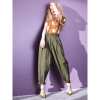 妖精的口袋月光迷情春季花苞腰宽松拉链长裤