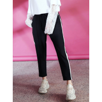 妖精的口袋灰黑空间春季侧边撞条休闲裤