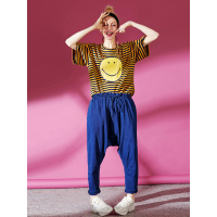 妖精的口袋蓝色尼古丁春季休闲垮裤