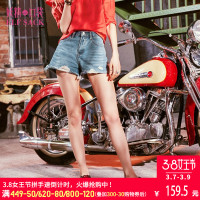 妖精的口袋Y水洗短裤春装宽松毛边牛仔裤子女A