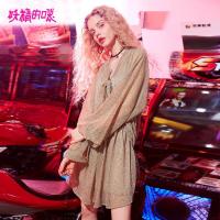 妖精的口袋Yins超火裙子春装亮片chic压褶超仙连衣裙女J_1