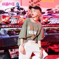 妖精的口袋Y小心机上衣春装嘻哈少女烫金ins半袖T恤女Q_1