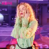 妖精的口袋凯野心夏季蕾丝拼接长袖连衣裙