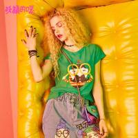 妖精的口袋狐狸绅士夏季卡通印花圆领宽松T恤