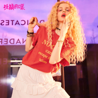 妖精的口袋夏季恋歌夏季字母印花圆领短袖T恤_1