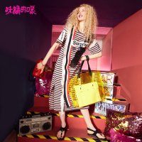 妖精的口袋YT恤裙长款夏装开叉小心机蕾丝短袖连衣裙女M