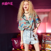 妖精的口袋Y怪味少女上衣夏装宽松睡衣式衬衣短袖衬衫女J