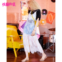妖精的口袋Y蕾丝荷叶边裙子夏装甜美chic无袖连衣裙女J_1