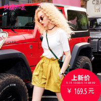 妖精的口袋Ychic阔腿裤夏装时髦纯色腰带款复古短裤女Q