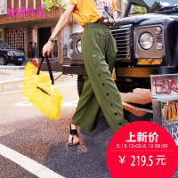 妖精的口袋Y怪味少女裤子夏装纽扣复古休闲chic长裤女Q