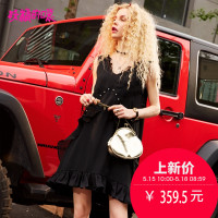 妖精的口袋Y木耳边裙子夏装无袖v领chic波浪边连衣裙女M