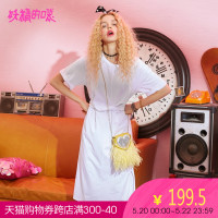 妖精的口袋Y欧货裙子夏装纯色系带学生chic短袖连衣裙女Q