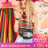 妖精的口袋Y夏装亮闪闪chic原宿风条纹修身无袖针织衫女J_1