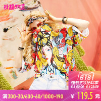 妖精的口袋Y夏装趣味图案钉钻欧货chic宽松短袖T恤女J_1
