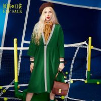 冬装女甜美宽松撞色织带落肩九分袖一粒扣大衣毛呢外套女