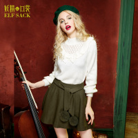 春秋装欧美街头显瘦学院风毛球腰带伞裙半身裙短裙子