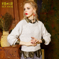 秋装圆领套头原宿bf风chic保暖ins短款蝙蝠型通勤气质毛衣外套女