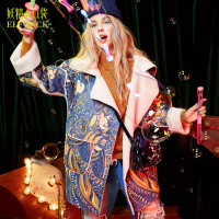 妖精的口袋冬装麂皮绒仿羊羔绒翻领棉衣外套保暖时髦棉服女中长款