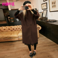 妖精的口袋Y双排扣大衣秋装通勤气质长款韩版毛呢外套女R_1