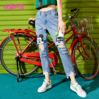 ins显瘦裤子春装chic九分裤破洞原宿直筒牛仔裤女J-