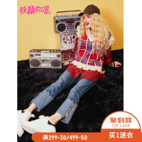妖精的口袋Y秋装不规则红色短款格纹学院风背心毛衣女J_1