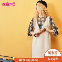 妖精的口袋Y设计连衣裙小众女秋装通勤文艺格子毛织裙子J_1