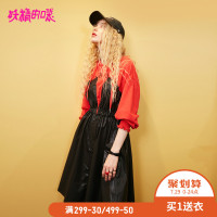 妖精的口袋Y假两件灯笼袖a字裙子秋装拼色长袖连衣裙女J_1