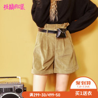 妖精的口袋Y帅气裤子女秋装高腰韩版通勤休闲短裤嘻哈J_1