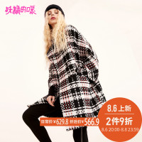 妖精的口袋Y呢子大衣女秋装韩版宽松千鸟格复古毛呢外套R_1