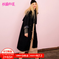 妖精的口袋Y秋季收腰经典外套大衣酷通勤黑色长款风衣女F_1