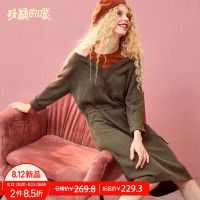 妖精的口袋Y秋裙女慵懒风长袖通勤毛衣裙针织简约连衣裙J_1