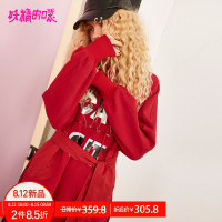 妖精的口袋Y秋装裙子女连帽慵懒风chic长袖红色连衣裙女J_1