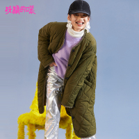 妖精的口袋Y通勤棉服面包服冬装军绿色原宿风长款棉衣女R