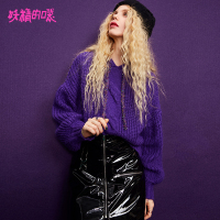 妖精的口袋Y毛衣秋装女短款套头上衣连帽长袖线衫薄款女J_1