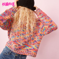 妖精的口袋Y套头衫女欧洲站秋款短款宽松高领通勤彩虹毛衣女J_1