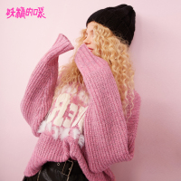 妖精的口袋Y毛衣秋装女通勤短款套头衫粉色宽松上衣女J_1