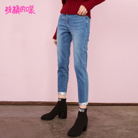 妖精的口袋Y直筒裤女裤秋季女九分裤韩版帅气牛仔裤子潮J_1