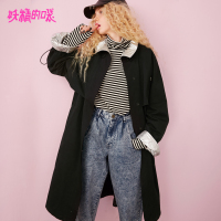 妖精的口袋Y风衣女中长款韩版秋季大衣通勤黑色外套女潮J_1