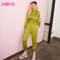 妖精的口袋Y通勤秋装裤子绿色长裤薄款复古修身连体裤女J_1