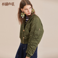妖精的口袋Y韩版棉服秋装短款飞行服拉链休闲风棉衣女潮R_1