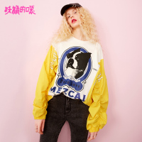 妖精的口袋Y薄款卫衣秋装撞色纯棉宽松长袖套头上衣女J_1