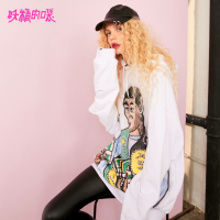 妖精的口袋Ychic早秋上衣秋装连帽纯棉欧货中长款卫衣女M_1