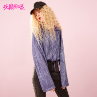 妖精的口袋Y紫色上衣女秋装连帽宽松长袖甜美短款T恤J_1