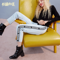 妖精的口袋Y裤子秋季女韩版破洞宽松九分裤直筒牛仔裤女J_2