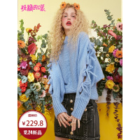 妖精的口袋秋冬半高领蝴蝶结镂空毛衣休闲宽松加厚上衣女