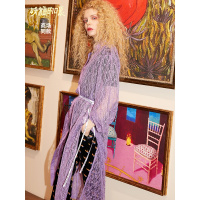 妖精的口袋春209新款女装中长款雪纺蕾丝衫开衫度假防晒衣披肩仙