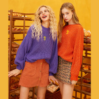 妖精的口袋慵懒风圆领毛衣2019秋冬季新款女套头复古ins针织衫潮