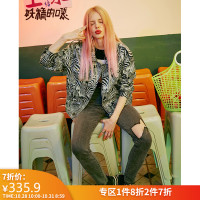 妖精的口袋斑马纹皮衣夹克短外套2019秋季新款女韩版宽松长袖上衣