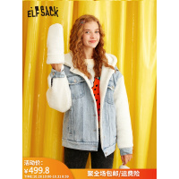 妖精的口袋牛仔棉服女2019秋冬季可爱外套宽松短款连帽戴手套